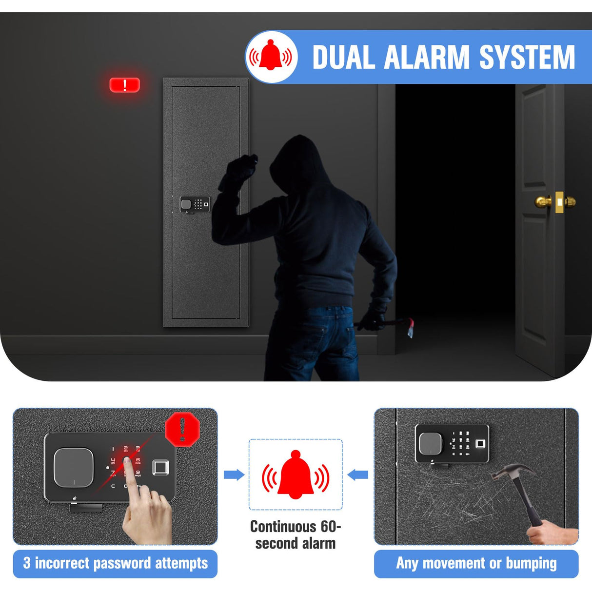 INTERGREAT [2024 NEW] 53" Wall Gun Safe, Gun Safes for Rifles and Pistols with Adjustable Rack, 4 Rifle Safe with 3 Removable Shelf, Rifle Wall Gun Safe for Storage Firearm Money Valuables(Black) INTERGREAT