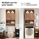 Tydaris Over The Toilet Storage Cabinet - Wood Over Toilet Bathroom Cabinet with Adjustable Shelf and Double Doors, Bathroom Space Saver Organizer, Taller Free Standing Toilet Rack, Brown Tydaris
