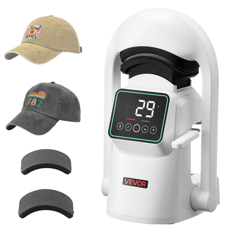 VEVOR Auto Hat Heat Press Machine, with 2pcs Interchangeable Platens, Automatic Open and Release, Touchscreen for Precise Time and Temperature Control, Heat Transfer Printing for Caps, Hats, White VEVOR