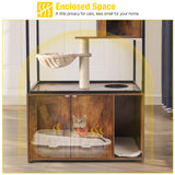 Aivituvin Cat Litter Box Enclosure, Litter Box Furniture Hidden, Wooden Cat Washroom Furniture, Indoor Cat House with Condo, Hammock, Scratching Mat and Storage Shelves Aivituvin