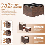 Homall 9 Pieces Dining Outdoor Furniture Patio Wicker Rattan Chairs and Tempered Glass Table Sectional Conversation Set Cushioned with Ottoman (Brown) Homall