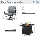 PHI VILLA 5 Piece Patio Furniture Set with 28" Firepit Table, 4 Outdoor 5.75" Cushioned Metal Frame Swivel Sofa Chairs & 28" Gas Firepit Table, Outside Furniture Set for Lawn Garden(Grey) PHI VILLA
