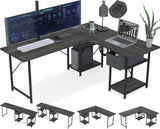 SZXKT L Shaped Desk with Drawers, Gaming Desk, Corner Computer Desk with Storage and Power Outlet,Reversible U Shaped Work Pc Desk for Home Office with Monitor Stand 2 Person Long Desk 56 Inch Gray SZXKT