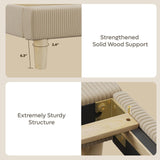 Bestier Queen Bed Frame with Adjustable Headboard, LED Lighting, Vertical Channel Tufted Corduroy Upholstered, Solid Wooden Slats Support, No Box Spring Needed, Never Squeaks, Easy Assembly, Taupe Bestier