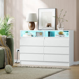 MilleLoom 6 Drawer Dresser with Charging Station and LED Lights, Modern Chest of Drawers with Power Outlet, Organizer Cabinet for Bedroom, Living Room, Entryway, White MilleLoom