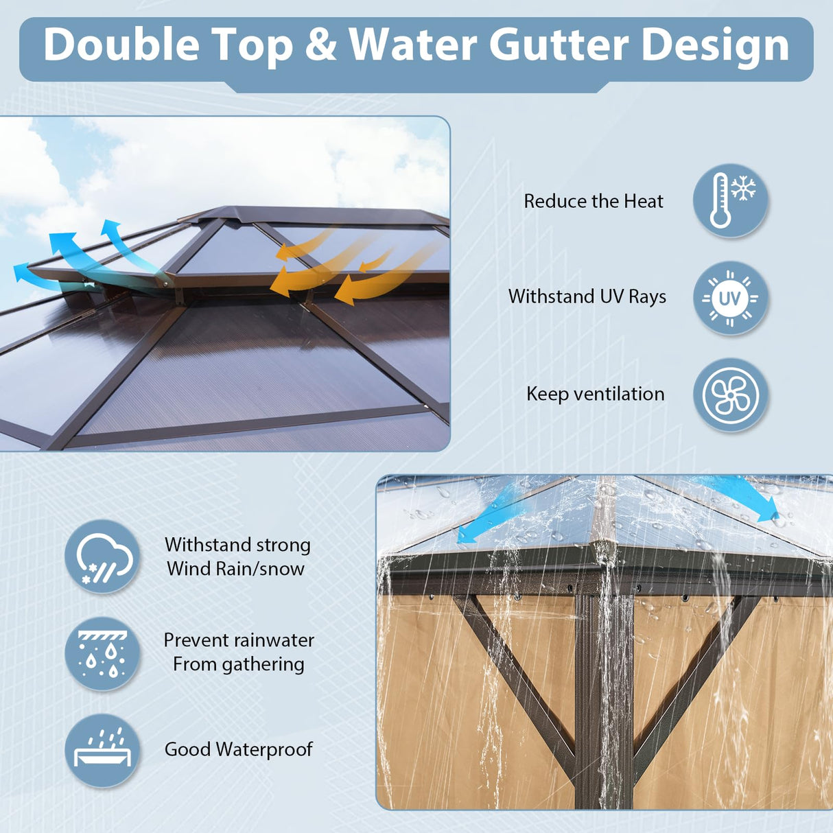 Aoxun 12'x16' Hardtop Gazebo, Aluminum Frame Permanent Pavilion with Curtains and Netting, Outdoor Polycarbonate Double Roof Canopy, Designed for Garden, Lawns, Patio Aoxun