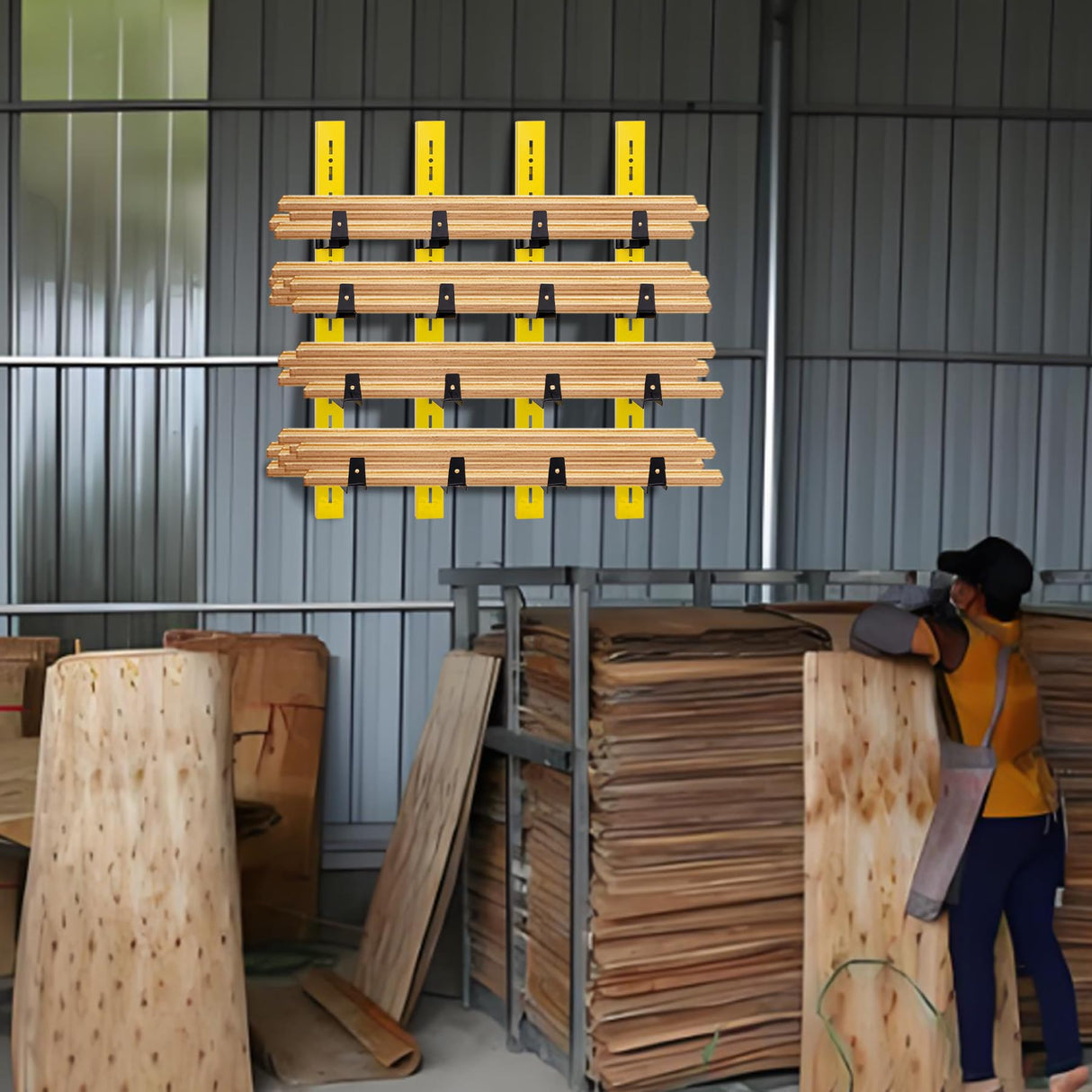 biosp 4-Tier Wall Mount Lumber Storage Rack, Heavy Duty Wood Organizer Support Rack, Metal Cantilever Lumber Storage Shelf For Garage, Basement, Pantry, Workshop, 36.02''L x 13.19''D x 2.48''W, 4 Pack biosp