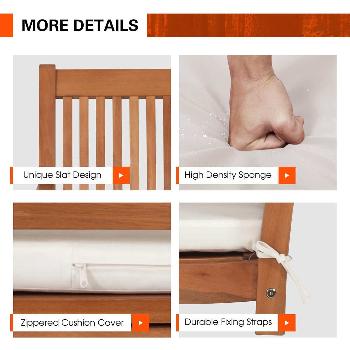 Tangkula 2 Person Hanging Porch Swing, Outdoor Bench Swing with Hanging Ropes, High Back, Cozy Armrests, Heavy Duty 800Lbs Wooden Hanging Swing Chair with Cushion for Backyard, Deck, Garden Natural Tangkula