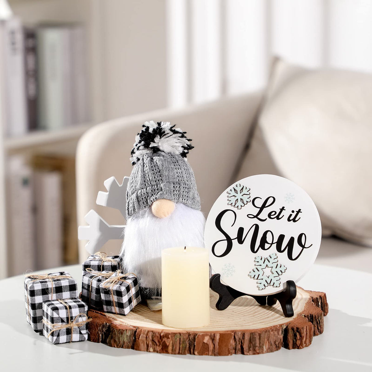 Yalikop 10 Pieces Christmas Farmhouse Winter Decor for Tiered Tray, Rustic Wooden Farmhouse Table Signs for Home Table Decoration Gift, Snowflake Style Yalikop