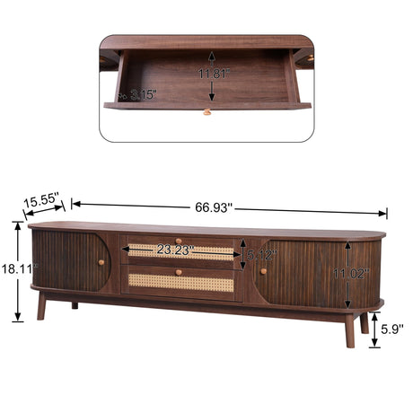 YESGIGA Rattan TV Stand for TVs up to 75'', Modern Farmhouse Media Console, Entertainment Center with Solid Wood Legs, TV Cabinet for Living YESGIGA