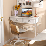 DAOUTIME Small Writing Desk for Kids Bedroom, 31.5 Inch Small Computer Desk for Small Spaces, Simple Desk with 2 Fabric Drawers for Home Office, Dorm, Living Room, Home Study Table, White DAOUTIME