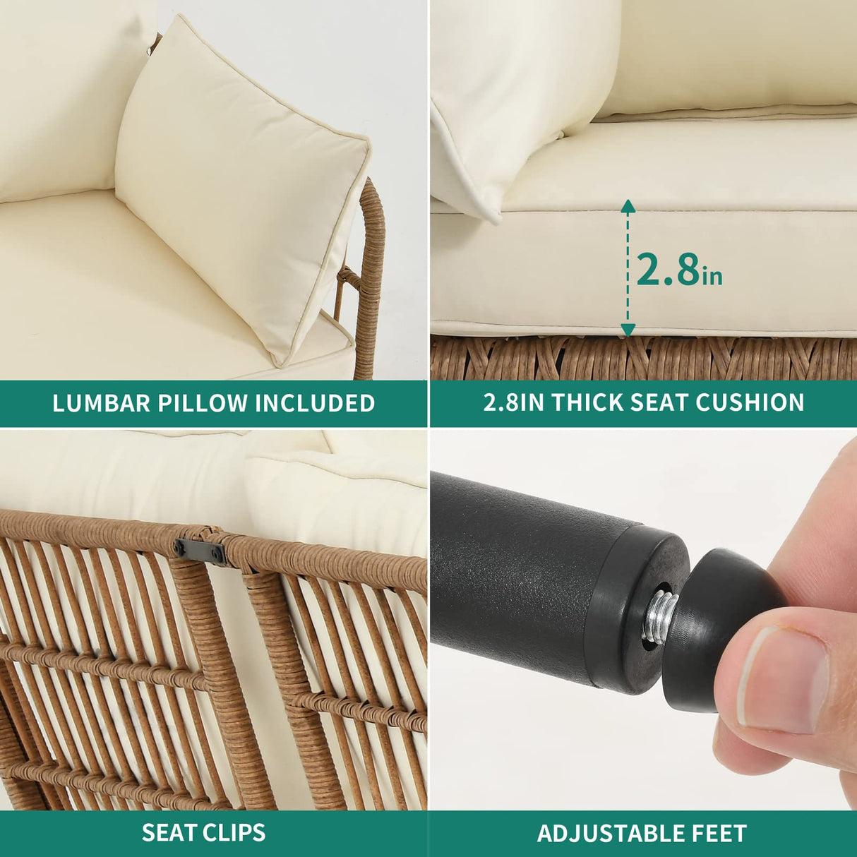 YITAHOME 4 Pieces Patio Furniture Set with 5 Seater Outdoor Sectional with Thickness Cushions and Side Table Boho Patio Conversation Set Outdoor Furniture Set for Backyard Porch Balcony YITAHOME