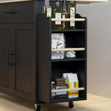 Rolling Kitchen Island with Drop Leaf, Storage Cabinet, and Charging Station - Black by IRONCK IRONCK