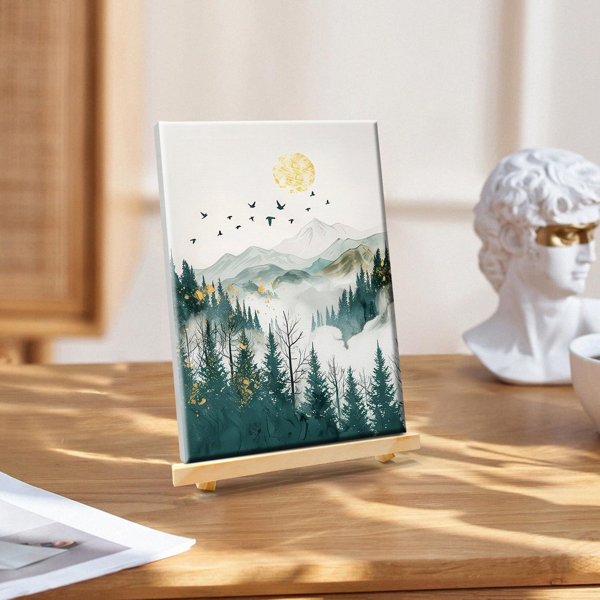 YOYA Framed Paint by Numbers Kit for Adults - Mountain Adult Paint by Number Kits on Canvas with Easel, DIY Mountain Moon Paint by Number Framed Canvas for Home Wall Decor 8x12 Inch YOYA
