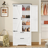 TEENFON 66.2" H Storage Cabinet with 2 Drawers, Farmhouse Kitchen Pantry Cabinet with 2 Doors & Adjustable Shelf, Bathroom Cabinet, for Living Room, Kitchen, Bathroom, White TEENFON