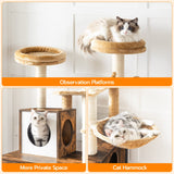 HOOBRO Cat Tree with Litter Box Enclosure, Scratching Posts, Litter Box Enclosure Furniture for Indoor Cats, All-in-One Wooden Cat Tower Condo House with Cat Hammock, Rustic Brown BF14MZ03 HOOBRO