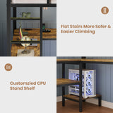 BTHFST Full Size Loft Bed with L-Shaped Desk and 3 Storage Drawers, LED Lights & Charging Station, Open Storage Shlef, Metal Loft Bed Frame with Solid Slats and Guardrail, Space Saving, Black BTHFST