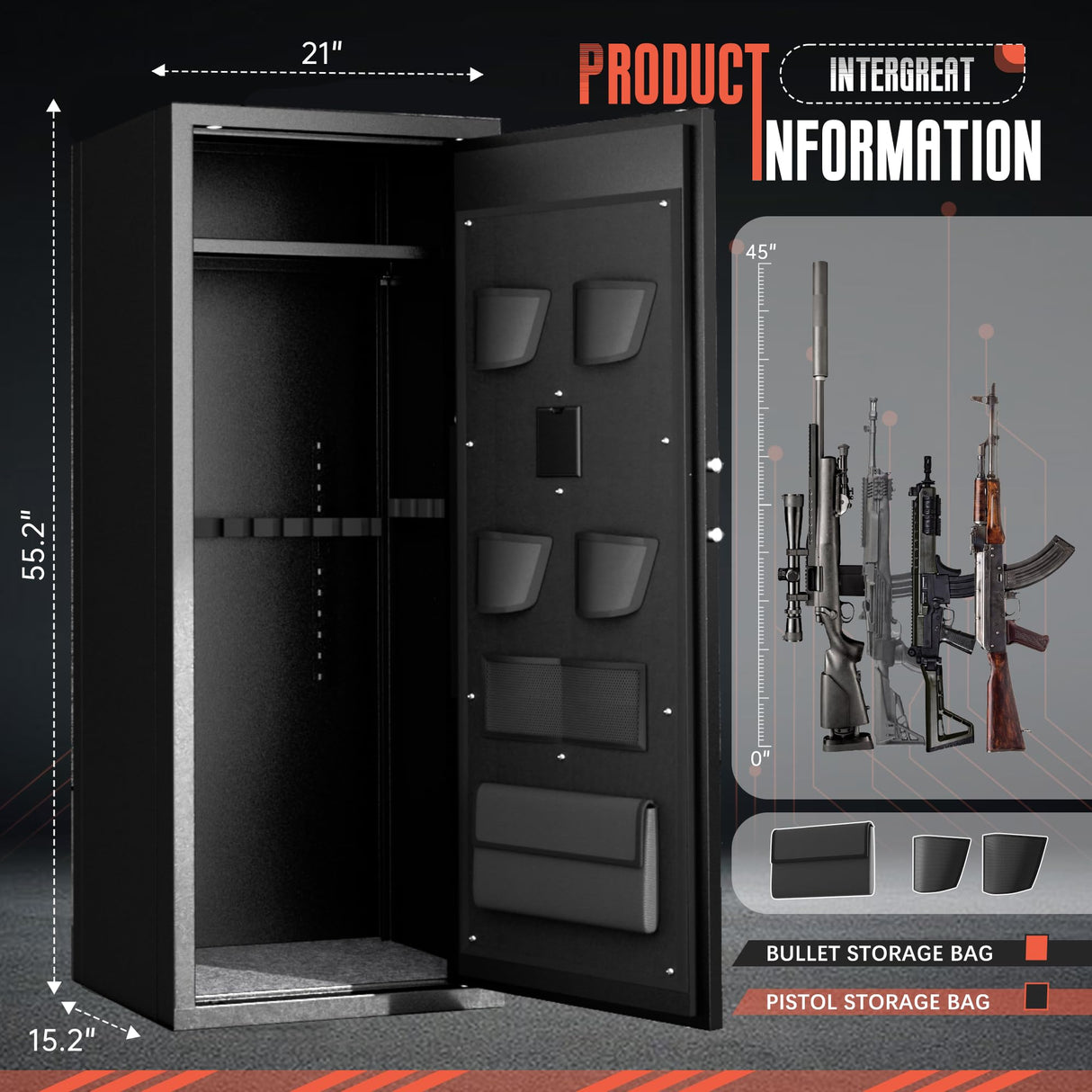 Bonusall 10 Gun Safe for Rifles,Fireproof Gun Safe for Rifles and Pistols,Rifle Safes for Home with Digital Keypad,Adjustable Shelves & Handgun Pockets Bonusall