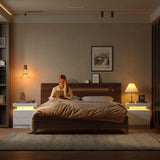 i-aplus Night Stand set 2 LED Nightstand with 2 Drawers Bedside Table with LED Lights Side Tables for Bedroom Living Room i-aplus