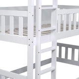 VilroCaz Modern Twin Over Twin Over Twin Triple Bunk Bed, Rubber Wood Detachable Triple Twin Bunk Bed Frame, 3-in-1 Bunk Beds with Ladder and Guardrails for Kids Teens, Maximize Space (White-ON) VilroCaz