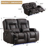 URRED Loveseat Recliner Sofa with Massage and Heat, Power Reclining Loveseat Sofa RV Couch Home Theater Seating with LED Lights, Cup Holders, Side Pockets, USB, Pillows, Faux Leather, Dark Brown URRED