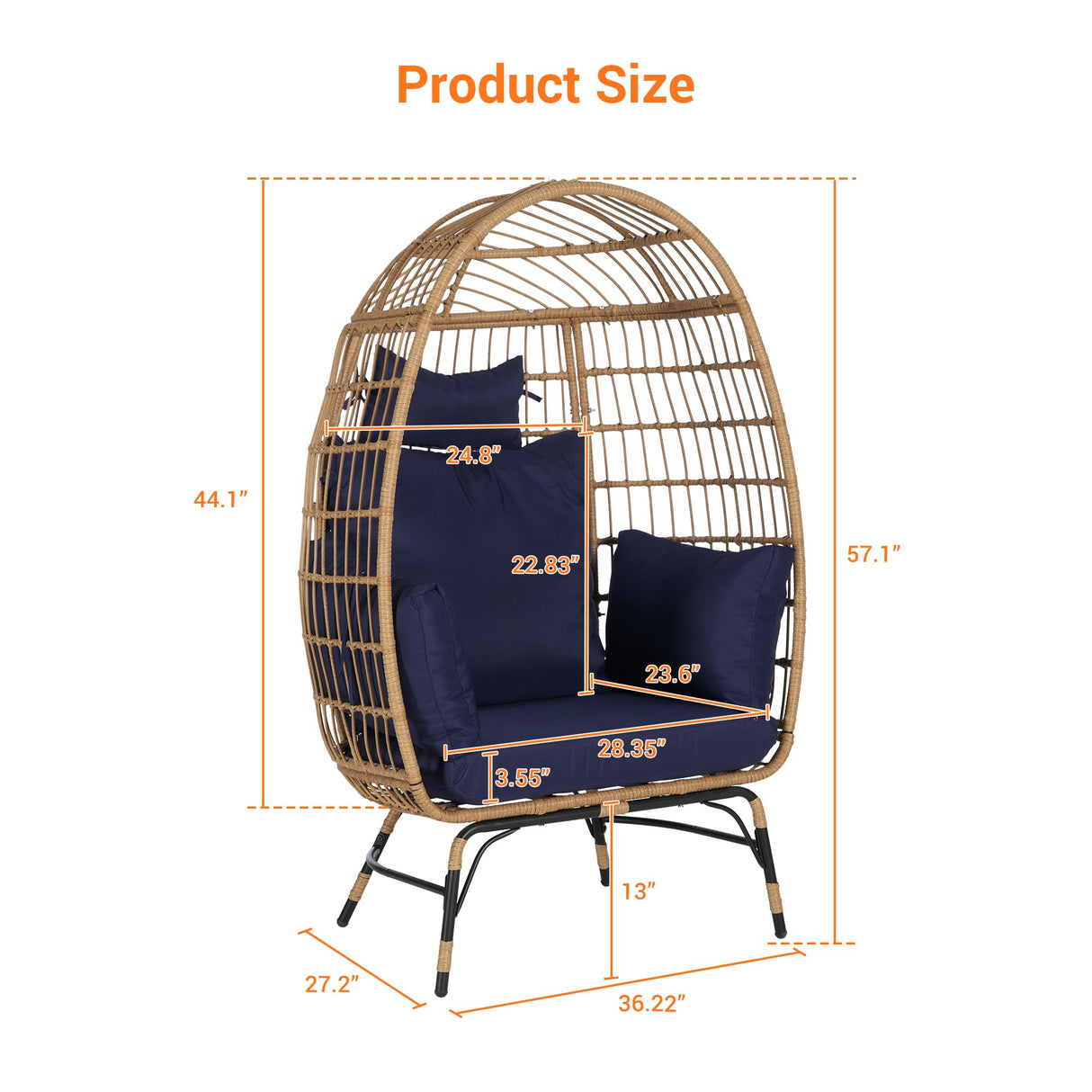 Homtique Egg Chair Outdoor, Indoor Rattan Wicker Chair with Cushion and Pillow for Patio, Backyard,Living Room(DarkBlue) Homtique