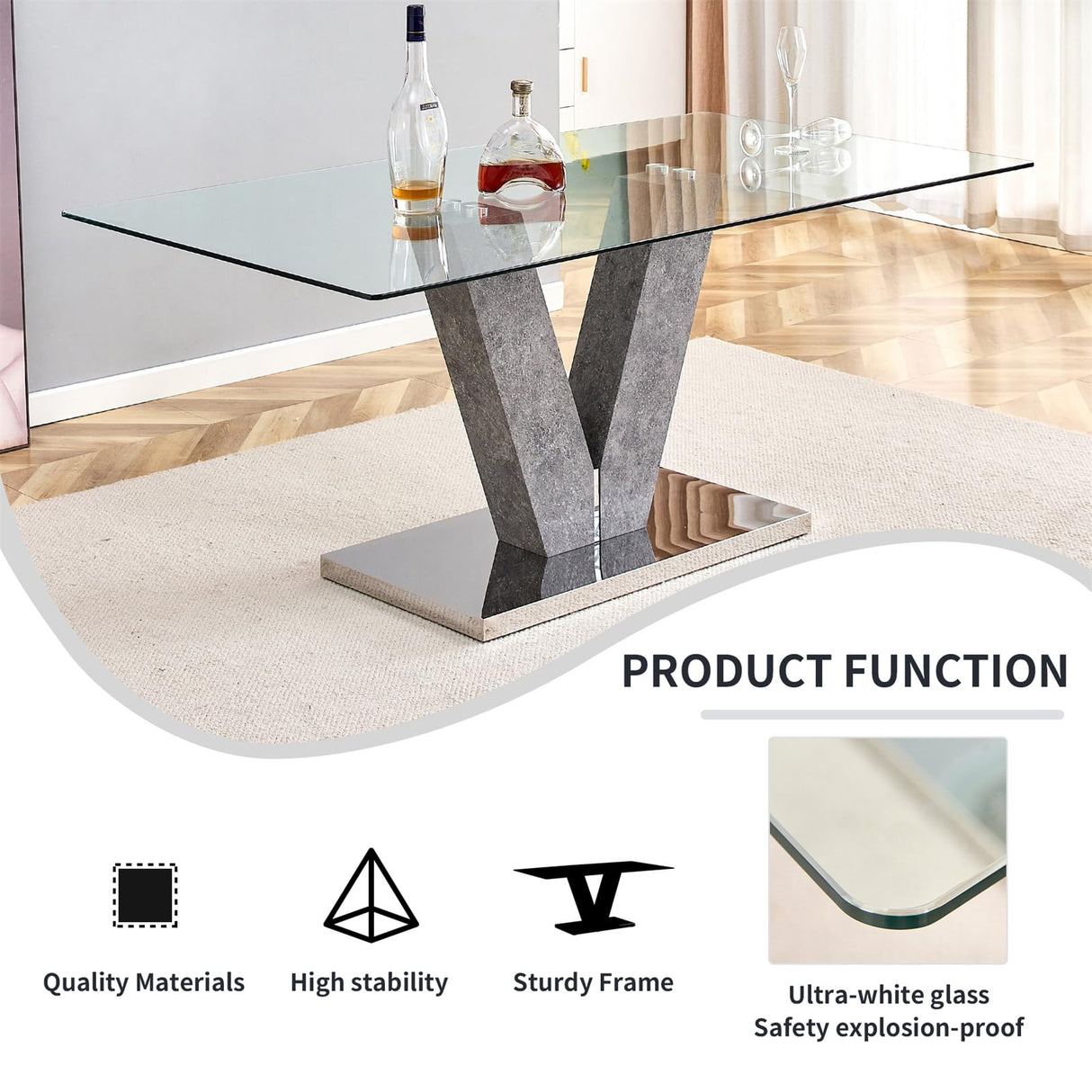 71" Glass Dining Table Set for 8, Kitchen Table and 8 PU Leather Chairs, Tempered Glass Top and MDF Base, 9-Piece Table Set Ideal for Living Room BAOPIN
