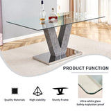 71" Glass Dining Table Set for 8, Kitchen Table and 8 PU Leather Chairs, Tempered Glass Top and MDF Base, 9-Piece Table Set Ideal for Living Room BAOPIN