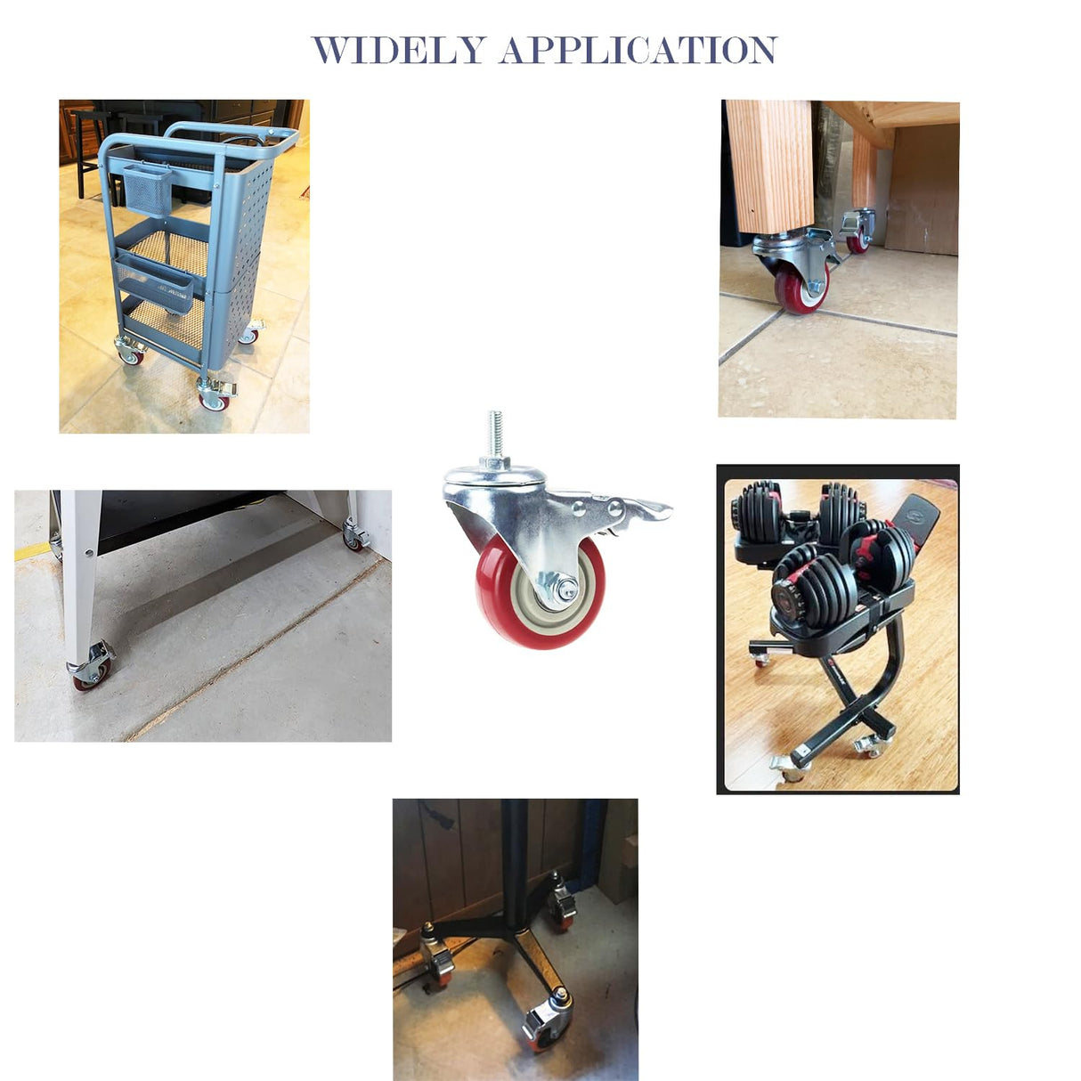 Swivel Stem Casters, Heavy Duty Double-Locking Castors with Red PU Wheels Quiet and No Marking with Metric Thread Rods M10-1.5x25mm 800-1000lb Load Capacity Pack of 4 (3 Inch) N\A