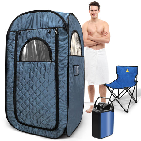 Portable Steam Sauna, Steam Saunas for Home, Personal Sauna for Home, Pop up Sauna Box Tent with 3 L Steamer, 9 Levels, UV Atomization,90 MinTimer, Remote Control, Folding Chair-Blue Sunakie