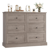 FOTOSOK 6 Drawer Dresser, Modern Dresser Double Dresser 6 Drawer Chest with Deep Drawers, Wide Storage Organizer Drawer Cabinet for Living Room Home, Ash Grey FOTOSOK
