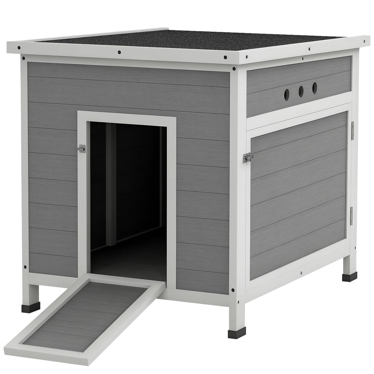 PawHut Duck Coop, Wooden Rabbit Hutch with Openable Roof, Removable Floor, Double Doors, Ramp, Weatherproof Pet House, Small Animal Outdoor Shelter for 2-4 Chickens, Geese, 25" x 32" x 30" PawHut