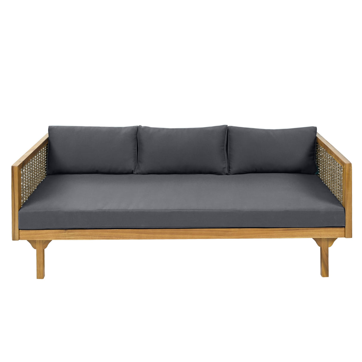 Merax 67.5" Outdoor Patio Daybed 3 Seater Sofa Bed,Acacia Wood Frame with Rattan Arm,Cushion & Pillow for Garden Merax