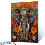 Mysterious Patterns on Elephant Paint by Number Day of the Dead Animal Flowers Painting DIY Painting on Canvas with Brushes Paints Paint by Numbers for Adults and Beginner 16x20 Inch（without Frame） Tucocoo