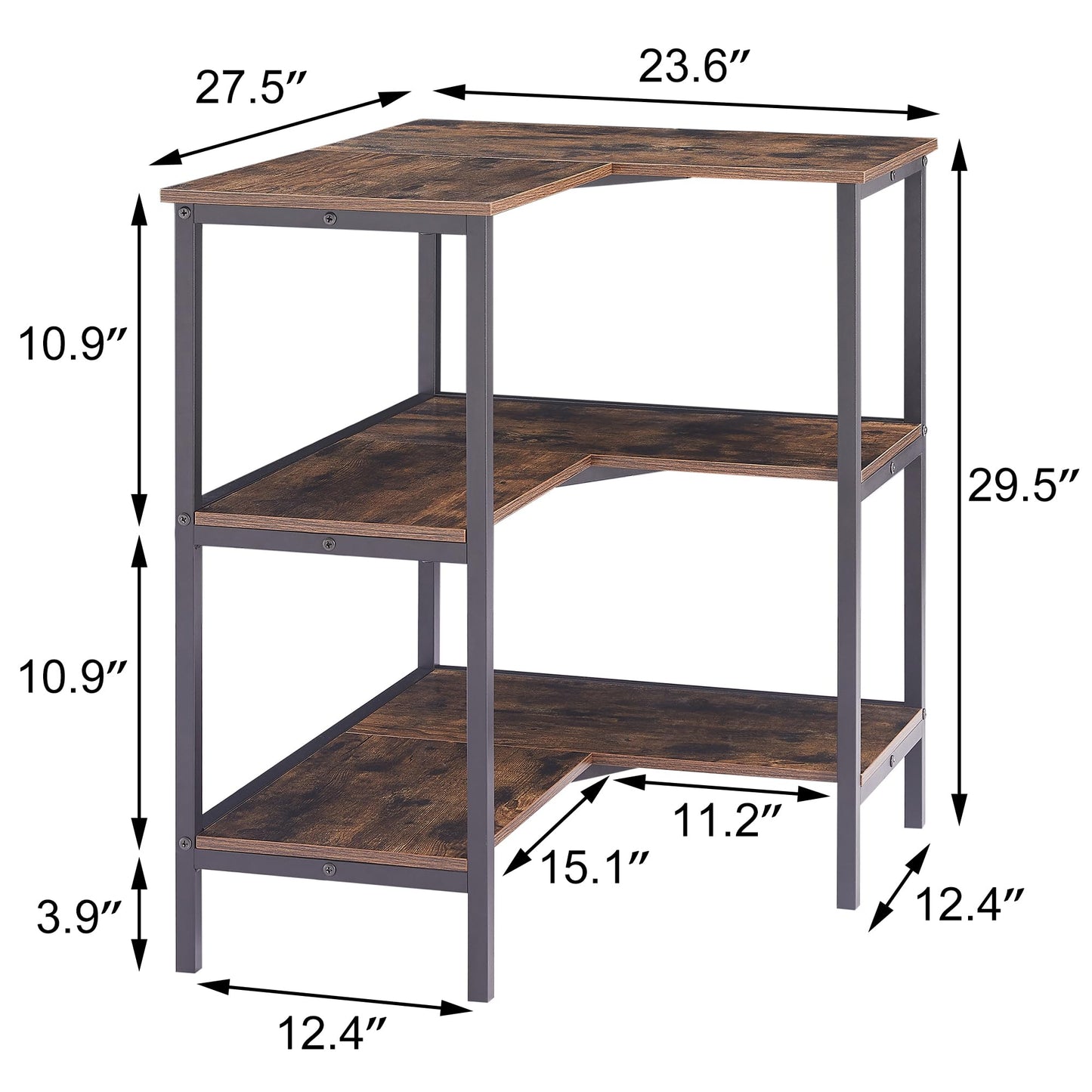 VECELO Corner Cabinet Table with 3 Tier Open Shelf, Multipurpose Display Organizer Storage Stand, for Small Space Living Room Home Office Kitchen, - WoodArtSupply