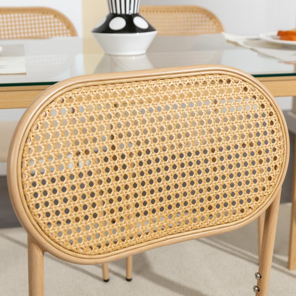 COSVALVE Boho Dining Chairs Set of 4 with Rattan Back, Upholstered Cane Seats, Metal Legs - Perfect for Dinner, Living Room, or Reception Area COSVALVE