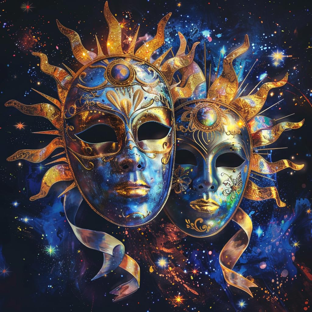 Zodiac Sign of Gemini with Masks DIY 5D Diamond Paint Kits for Adults Easy for Beginner Round Full Drill Diamond Art Painting Gems Cross Stitch Mosaic Craft for Home Decor 14x14inch(3) Generic