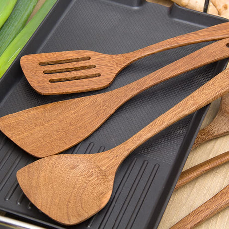 Wooden Spatula for Non Stick Cookware,Wood Utensils Set for Cooking,Long Handle Flat Frying Inclined Spatula,Healthy and High Moist Resistance (A1-13"x3.1") Kunovo