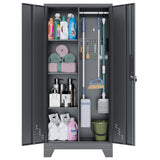 OSEILLC Metal Storage Cabinet with Locking Doors, 61" Tall Garage with Hanging Rod, Broom Closet, Freestanding Bathroom Storage Cabinet, Cleaning Tool,Black OSEILLC