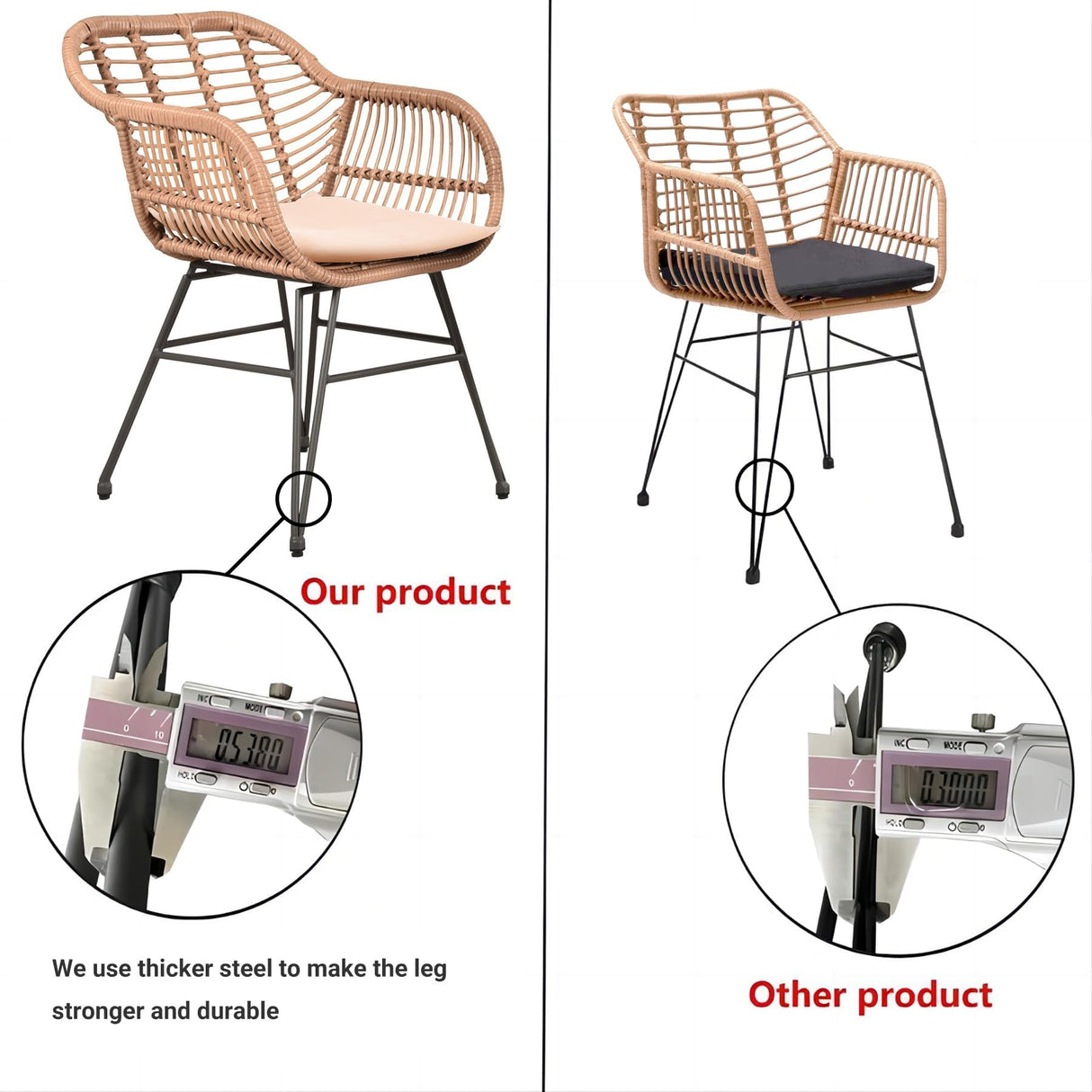 Tappio 3 Piece Outdoor Wicker Furniture Patio Bistro Set, Balcony Furniture Rattan Conversation Sets with Cushions, Wicker Patio Chairs Patio Furniture Set for Outdoor Poolside Garden, Beige Tappio