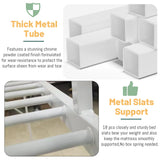 MoproBeti Full Loft Bed with Stairs, Metal Loft Beds Full Size with Storage Shelves, Adults Loft Bed with Wardrobe, Heavy Duty High Loft Bed for Teens, No Box Spring Needed, No Noise,White MoproBeti