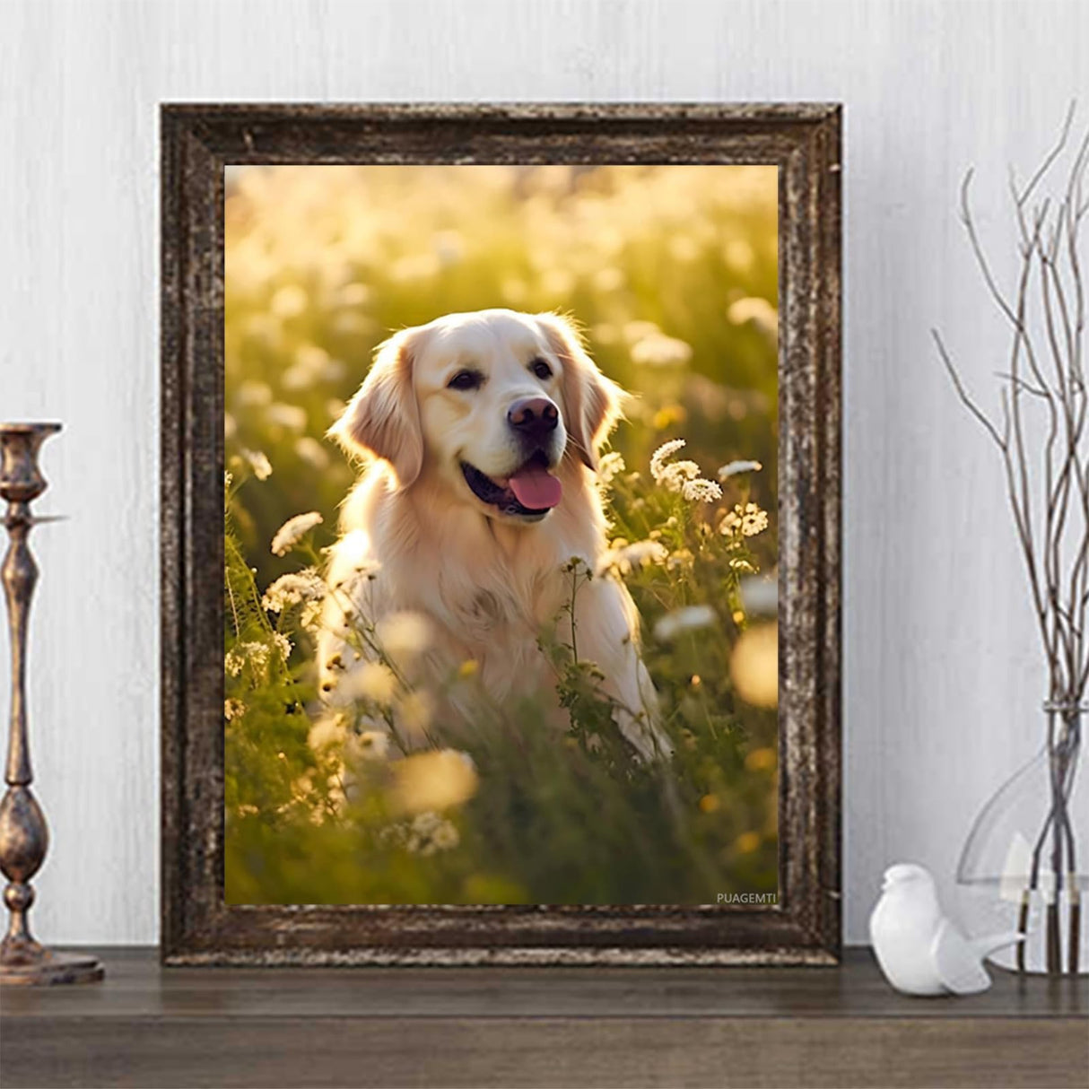 PUAGEMTI Golden Retriever in Field with Daisies Diamond Painting Kits for Adults, Dog Diamond Art Kits 5D DIY Full Drill Diamond Dots for Gift Wall Decor Gem Arts (12x16 inch) PUAGEMTI