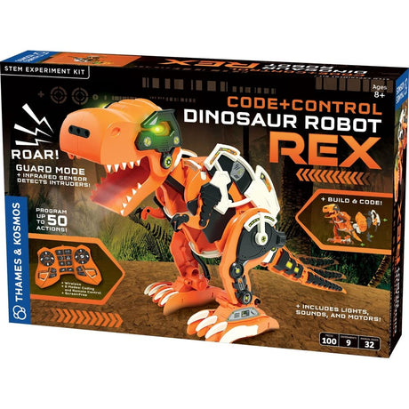 Thames & Kosmos Code+Control Dinosaur Robot REX Robotics & Engineering STEM Kit | Build & Program a Robotic T. Rex | Includes Sensor, Motor, Lights & Sounds | No App Required | Ages 8+ Thames & Kosmos