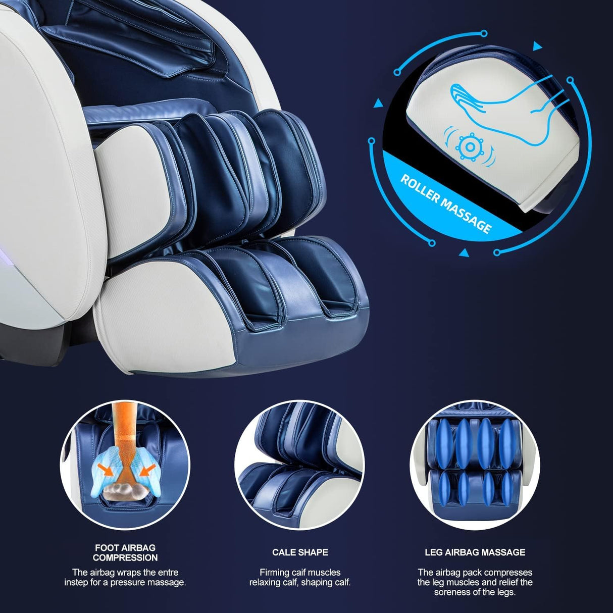 iRest SL Track Massage Chair Recliner, Full Body Massage Chair, Zero Gravity, Bluetooth Speaker, Airbags, Heating, Extendable Footrest and Foot Massage (Blue) iRest