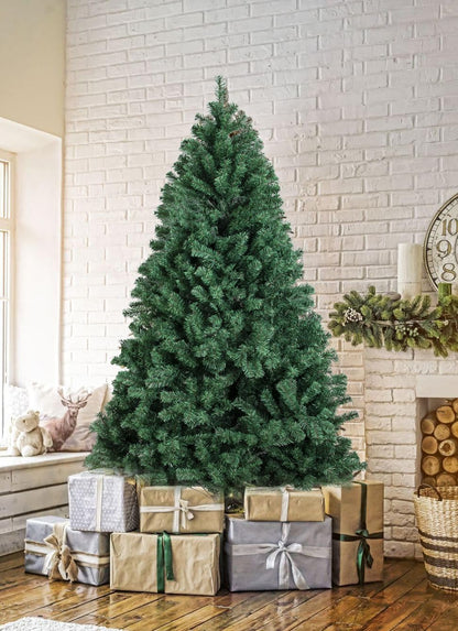 9FT 2,300 Tips Artificial Christmas Pine Tree Fake Xmas Spruce Trees Holiday Decoration with Metal Stand Easy Assembly for Outdoor and Indoor Decor Green