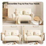 Brelice Loveseat Sofa, 47" Velvet Couch for Bedroom, Convertible Wooden Tray & Ergonomic Armrest, for Small Space, Apartment, Living Room, Home Office, Easy Assembly, Beige Brelice