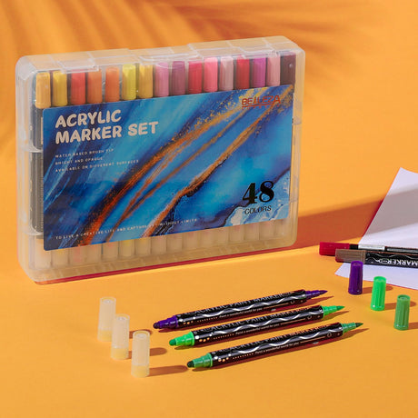 belleza suprema 48 Colors Acrylic Paint Pens Markers, Dual Tip Dot and Brush tip, Premium Acrylic Paint Pens for Wood, Canvas, Stone, Rock Painting, Glass, Ceramic Surfaces, DIY Crafts Making Art belleza suprema