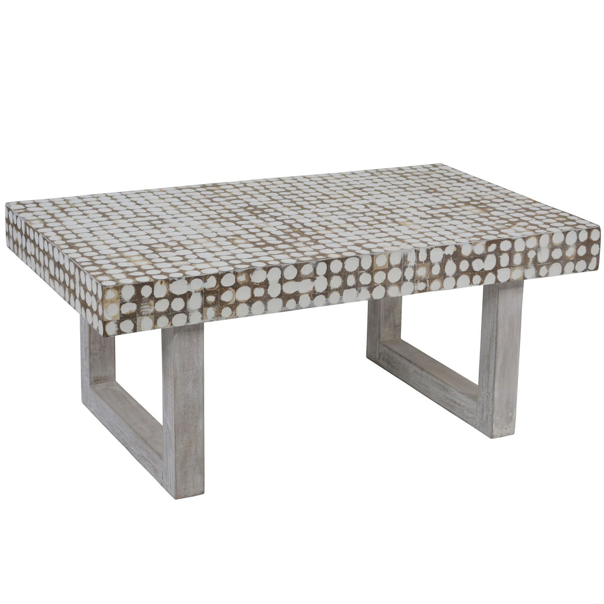 East at Main White Coffee Table – Handmade Accent Table with Coconut Shell Inlay, 40" Rectangular Wood Table for Living Room, Coastal Farmhouse or Boho Decor East at Main