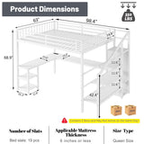 Queen Loft Bed with Stairs and Desk,Heavy Duty Metal Queen Size Loft Bed Frame for Adults with Wardrobe and Shelf, Gaming Bed with LED and USB for Teens Girls Boys,No Noise, White MoproBeti