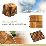 Interlocking Deck Tile (Pack of 10, 12"x12") Acacia Hardwood Deck Tile, Interlocking Patio Tile in Solid Acacia Wooden Oiled Finish Waterproof All Weather (12x12x0.85 inch, 8 Slat on Each Tile) LOAQUA